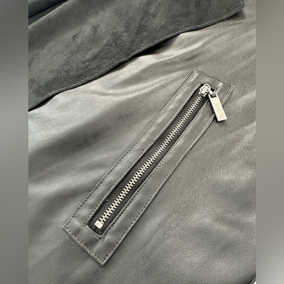 Catherines Black Faux Leather Open Jacket Draped Front Zip Pocket Moto Layer 4X - Picture 8 of 11